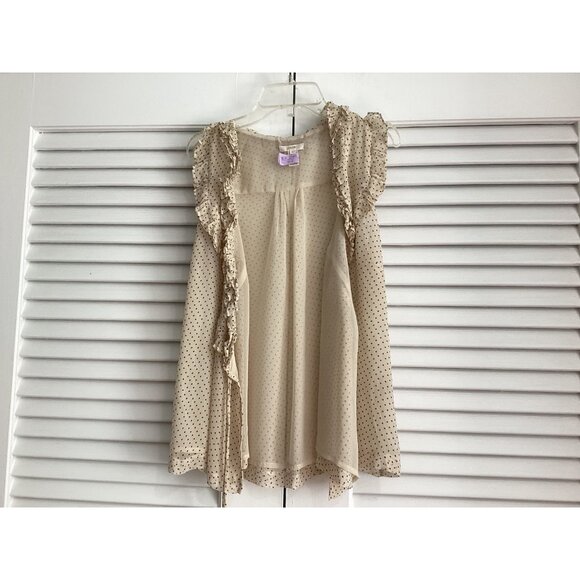 J. Crew 100% silk polka dot ruffle v-neck sleeveless wrap blouse size 0 cream - Picture 6 of 15
